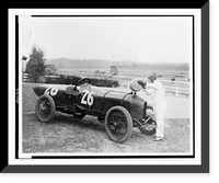 Historic Framed Print, [Woman putting water in radiator of Stutz Weightman Special no 26. on Benning race track, Washington, D.C., area],  17-7/8" x 21-7/8"