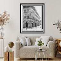 Palazzo Riccardi, a 15th century structure, and Via Cavour, with street cleaners, Florence, Italy Classic, Vintage Poster