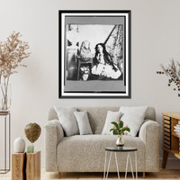 Historic Framed Print, [Vinnie Ream Hoxie, full-length portrait, kneeling by two bust statues, facing slightly left],  17-7/8" x 21-7/8"