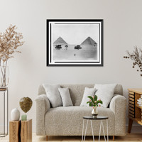 Historic Framed Print, Pyramides de Cheops et Ceffreu(?).E. Bechard.,  17-7/8" x 21-7/8"