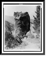 Historic Framed Print, [Man on horseback by butte in Rocky Mountain National Park, Colorado],  17-7/8" x 21-7/8"