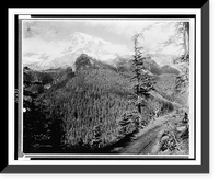 Mt. Rainier from Rickseekers Point with man and woman standing looking over the forest, Mt. Rainer National Park, Washington.Curtis & Miller, Seattle, Vintage Wall Art