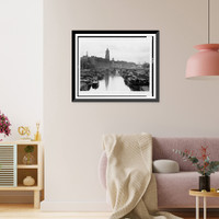 Historic Framed Print, [Canal with boats in foreground and buildings in background, Shanghai(?), China],  17-7/8" x 21-7/8"