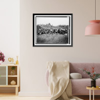 Chief Little Wound in council with other Indians, wearing feather headdresses, Antique Wall Art