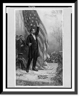Abraham Lincoln, standing, full-length, facing right, holding rope of flag(?), arm upraised Classic, Historic Print