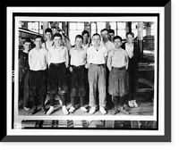 Group of younger workers in mule room. All but two are 14 and 15 years old. Going home at 11 A.M. Berkshire Cotton Mills. Location: Adams, Massachusetts.Lewis W. Hine, Antique Print