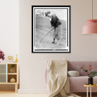 Mrs. Defarge(?), full-length portrait, standing, facing left, bending over with golf club, Washington, D.C. area(?), Historic Reproduction
