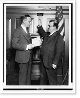 Historic Framed Print, [John A. Kingsbury being sworn in as member of Advisory Health Council by Hon. Shirley Wynne, M.D., Commissioner of Health, New York City,  17-7/8" x 21-7/8"