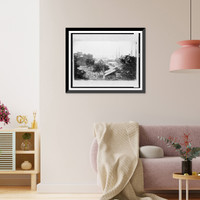 Historic Framed Print, [View of City Point, Virginia, with covered wagons moving toward pier and harbor in background],  17-7/8" x 21-7/8"
