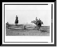 Three U.S. Army cavalrymen on horses jumping over barrier, Vintage Wall Art