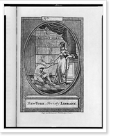 Bookplate of the New York Society Library.eng'd by P.R. Maverick, 65 Liberty Street. Classic, Antique Poster
