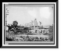 Historic Framed Print, [Ruins at Hampton, Virginia showing chimneys, and man standing],  17-7/8" x 21-7/8"