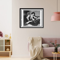 Historic Framed Print, Mrs. Earl Warren, wife of the Governor. spends part of her busy day answering letters, watched by Dorothy, her 12-year-old daughter ...,  17-7/8" x 21-7/8"