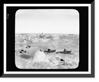 Ice shelter at campsite with dog team and sledges somewhere in the Arctic during Cook's expedition to the North Pole, Antique Poster