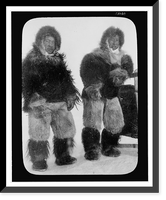 Two Inuits dressed in animal skins, posed standing full-length, probably assistants to Dr. Cook's expedition to the North Pole, Vintage Wall Art