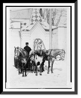 Team of three horses pulling sled, Russia, Historic Reproduction