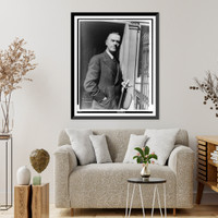 Historic Framed Print, [Portrait of Thomas Mann, holding hat, gloves, and cigar],  17-7/8" x 21-7/8"