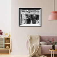 Historic Framed Print, Three base ball stars here for the World Series. L. to R: George Sisler, Babe Ruth and Ty Cobb,  17-7/8" x 21-7/8"
