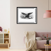 Historic Framed Print, [Proof for bank note vignette, showing eagle on shield, with stars and stripes, sailboats and Washington Monument in background],  17-7/8" x 21-7/8"