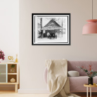 Historic Framed Print, [Six people posed before Javanese house in Javanese Village, Paris Exposition, 1889],  17-7/8" x 21-7/8"