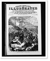 The Great fire at Chicago. Scene in Wells Street - the terrified populace in front of the Briggs House, which has just caught fire.from a sketch by our special artist, Antique Print