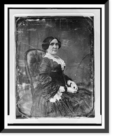 Unidentified woman, about 40 years of age, three-quarter length portrait, body to right, facing front, seated in upholstered chair, hands in lap, Antique Print