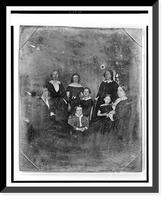 Unidentified group of six women and a boy and girl, three women and the boy are seated in chairs, Vintage Poster