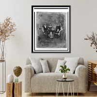 Unidentified group of six women and a boy and girl, three women and the boy are seated in chairs, Vintage Poster