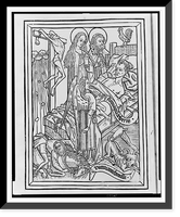 A dying man attended by Mary Magdalene and Saint Peter, angels, and the devil, Vintage Print