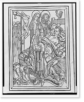 A dying man attended by Mary Magdalene and Saint Peter, angels, and the devil, Vintage Print