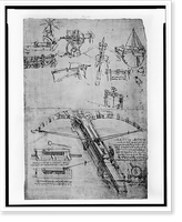 Historic Framed Print, [Reproduction of page from notebook of Leonardo da Vinci showing giant crossbow],  17-7/8" x 21-7/8"