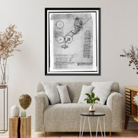 Historic Framed Print, [Reproduction of page from notebook of Leonardo da Vinci showing the operation of a mechanical wing],  17-7/8" x 21-7/8"