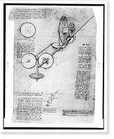 Historic Framed Print, [Reproduction of page from notebook of Leonardo da Vinci showing a water-powered, gear-driven machine for manufacturing cannon barrels],  17-7/8" x 21-7/8"