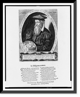 Gerhard Mercator, half-length portrait, facing left, holding compass and globe, at age 62, Vintage Print