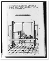 A man operating a lathe with fixed cutting tool driven by the action of weights; here the machine is cutting screw threads in wood Classic, Vintage Print