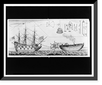 Stern paddle-wheel steam tugboat towing British warship, Vintage Print