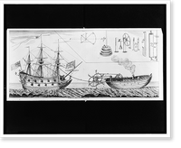 Stern paddle-wheel steam tugboat towing British warship, Vintage Print