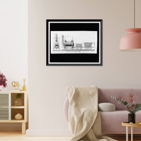 Rear and side view of George Stephenson's steam locomotive and railroad cars of the Stockton and Darlington Railway, Vintage Print