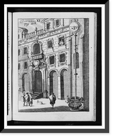 Exterior view of building with apparatus attached for experiment intended to create a vacuum by draining water from a globe attached to the top of the apparatus, Vintage Print