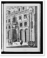 Exterior view of building with apparatus attached for experiment intended to create a vacuum by draining water from a globe attached to the top of the apparatus, Vintage Print