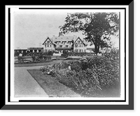 Facade of home of Edmund Cogswell Converse, with flowers in foreground, Greenwich, Connecticut, Vintage Poster