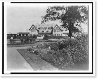 Facade of home of Edmund Cogswell Converse, with flowers in foreground, Greenwich, Connecticut, Vintage Poster