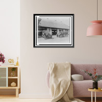 Four men with two automobiles outside of garage of Edmund Cogswell Converse, Greenwich, Connecticut, Vintage Print