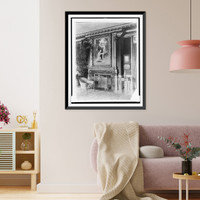 Interior with Bouguereau's Flight of Love" painting over fireplace, in home of Edmund Cogswell Converse, Greenwich, Connecticut", Vintage Wall Art