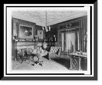 Room with plasterwork ceiling, fireplace, and circular table, in home of Edmund Cogswell Converse, Greenwich, Connecticut, Vintage Poster