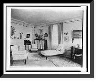 Bedroom with fireplace, padded chaise longue, window, and polar bear rug, in home of Edmund Cogswell Converse, Greenwich, Connecticut, Antique Poster