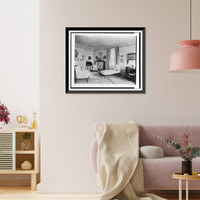 Bedroom with fireplace, padded chaise longue, window, and polar bear rug, in home of Edmund Cogswell Converse, Greenwich, Connecticut, Antique Poster