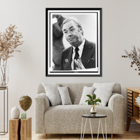 Historic Framed Print, [Daniel P. Moynihan, head-and-shoulders portrait, facing left],  17-7/8" x 21-7/8"