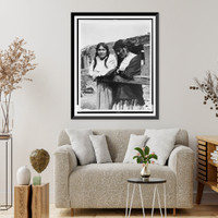 Two unidentified Indian women standing, in front of adobe building Classic, Antique Wall Art