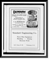 Advertisements for C.A. Dunham Co., heating service, and Standard Engineering Co., plumbing, heating, and electrical systems, Antique Poster
